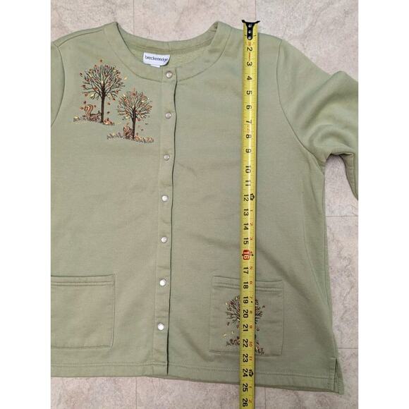 Breckenridge Cardigan Womens XL Green Embroidered Pearl Snap Fall Trees Squirrel - Picture 6 of 10